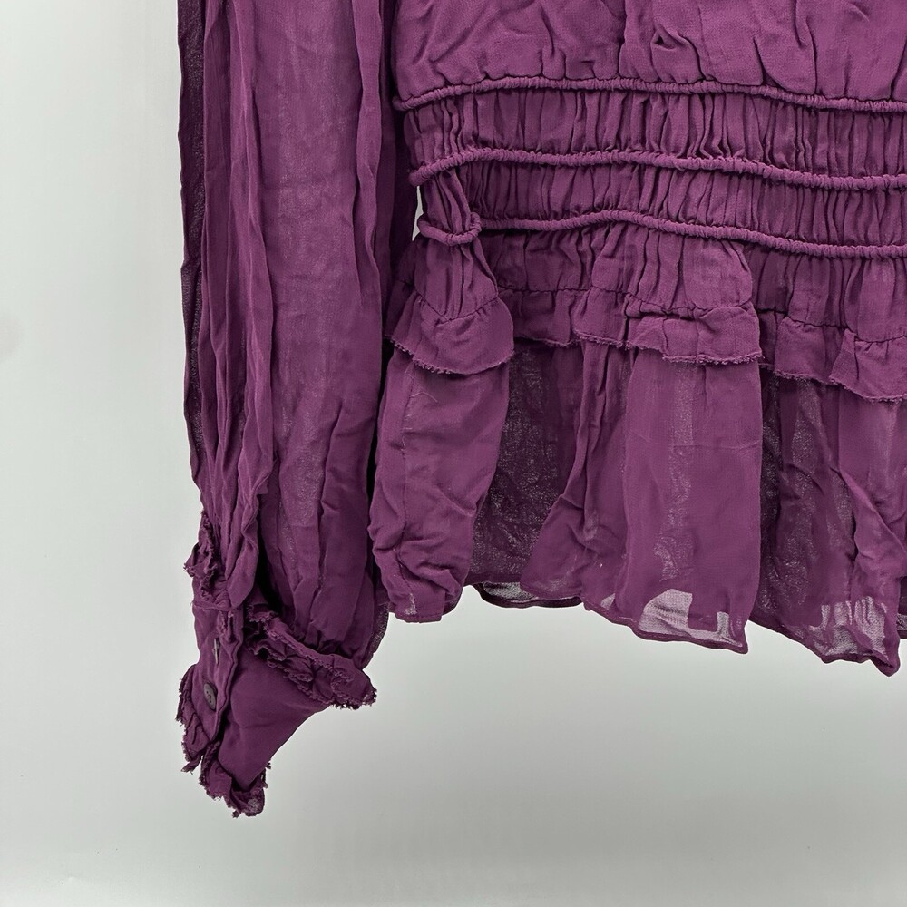 Farm Rio Size XXS Purple Smocked Long Sleeve Mock Neck Ruffled Peplum Top NWOT - Picture 10 of 13